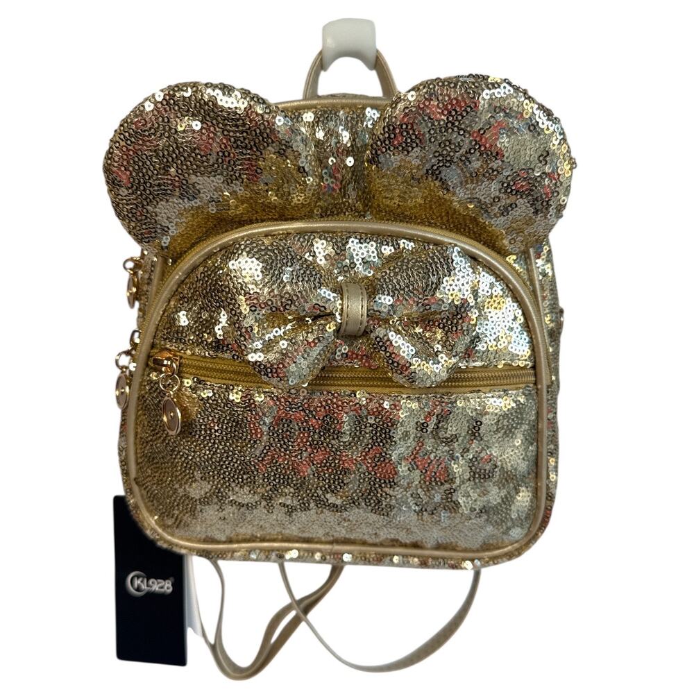 Gold Sequin Mouse Ear Mini Backpack Bow Convertible Crossbody NWT Sparkly